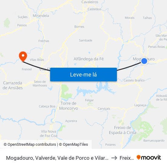 Mogadouro, Valverde, Vale de Porco e Vilar de Rei to Freixiel map