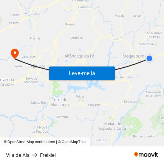 Vila de Ala to Freixiel map