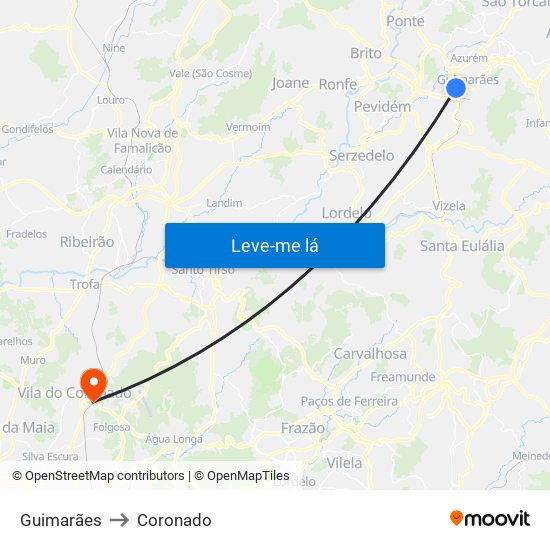 Guimarães to Coronado map