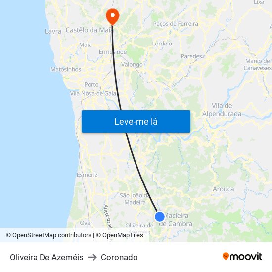 Oliveira De Azeméis to Coronado map