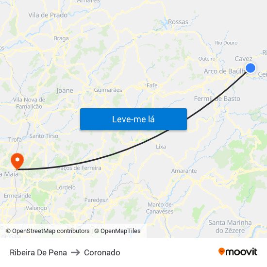 Ribeira De Pena to Coronado map
