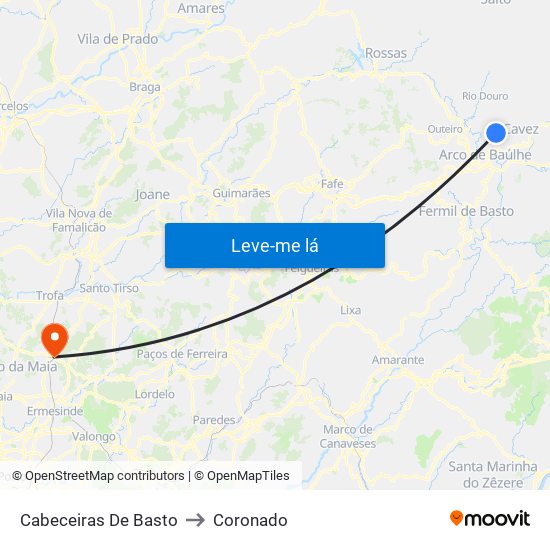 Cabeceiras De Basto to Coronado map