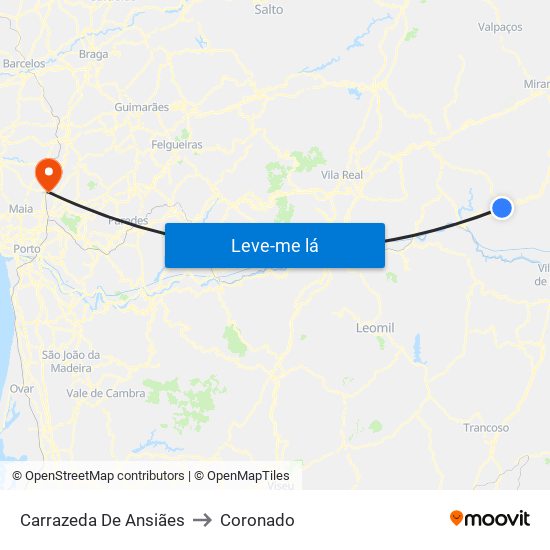 Carrazeda De Ansiães to Coronado map