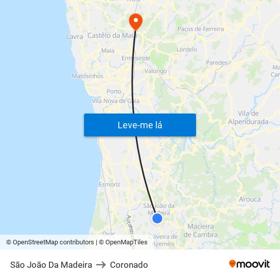 São João Da Madeira to Coronado map