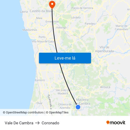 Vale De Cambra to Coronado map