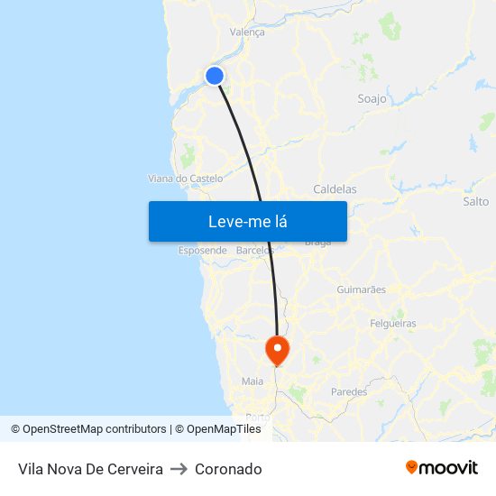 Vila Nova De Cerveira to Coronado map