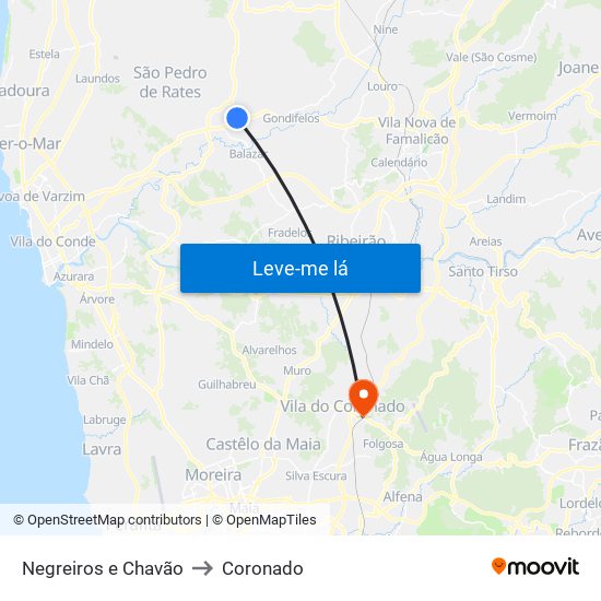 Negreiros e Chavão to Coronado map