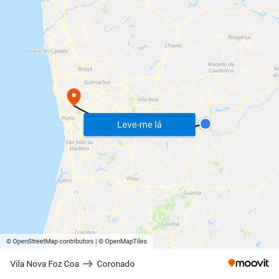 Vila Nova Foz Coa to Coronado map