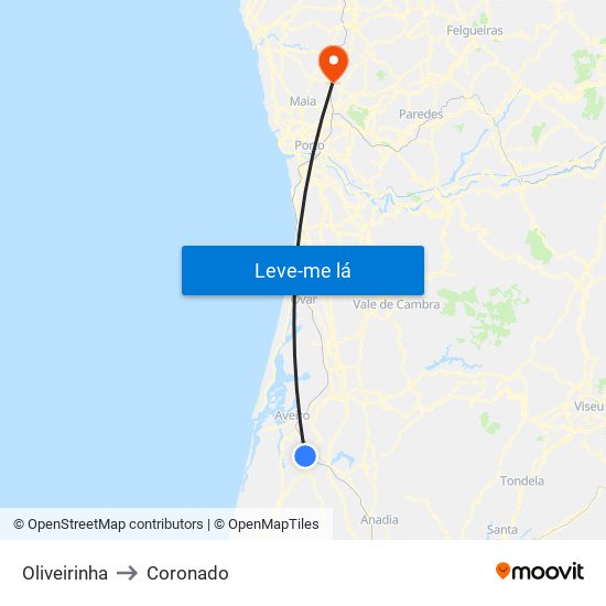 Oliveirinha to Coronado map