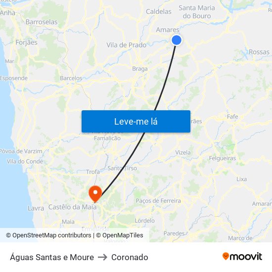 Águas Santas e Moure to Coronado map