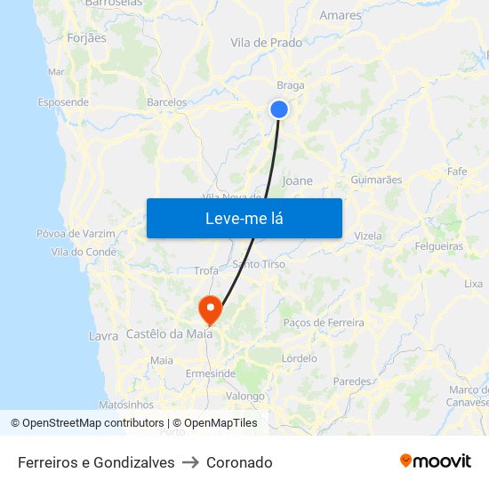 Ferreiros e Gondizalves to Coronado map