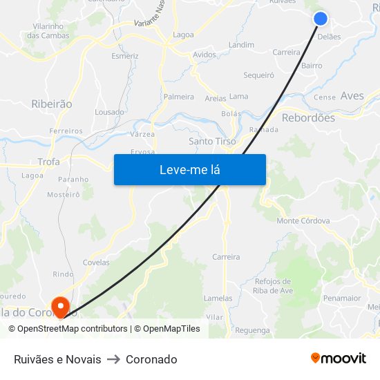 Ruivães e Novais to Coronado map