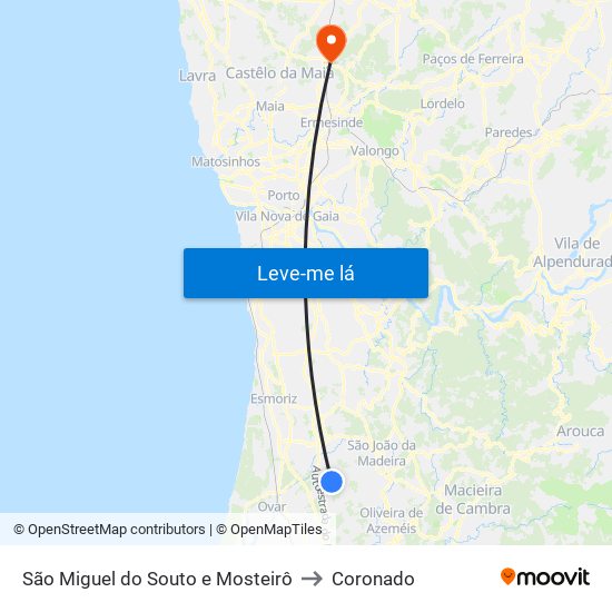 São Miguel do Souto e Mosteirô to Coronado map