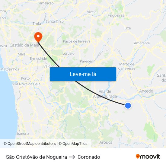 São Cristóvão de Nogueira to Coronado map