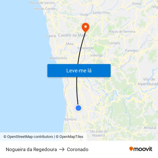 Nogueira da Regedoura to Coronado map