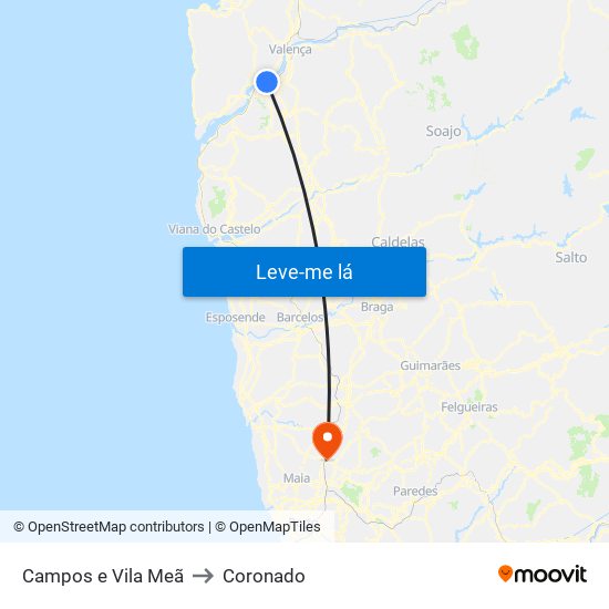 Campos e Vila Meã to Coronado map