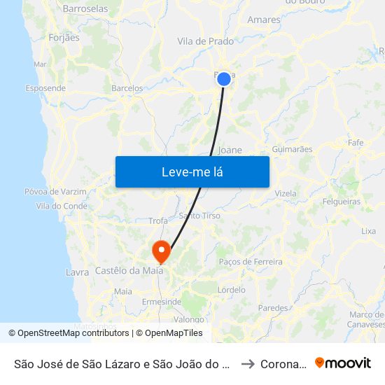 São José de São Lázaro e São João do Souto to Coronado map