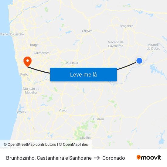Brunhozinho, Castanheira e Sanhoane to Coronado map