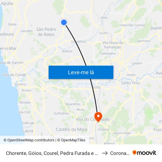 Chorente, Góios, Courel, Pedra Furada e Gueral to Coronado map