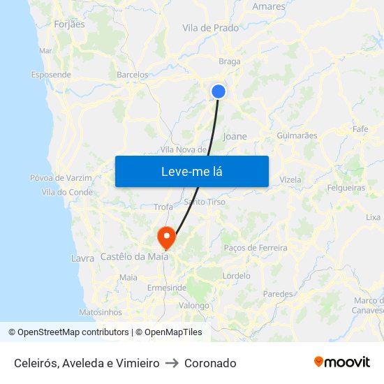 Celeirós, Aveleda e Vimieiro to Coronado map