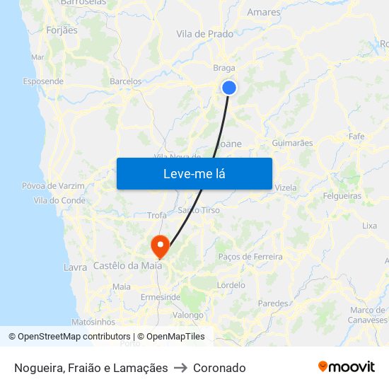 Nogueira, Fraião e Lamaçães to Coronado map