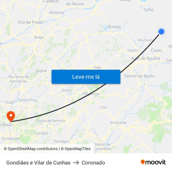 Gondiães e Vilar de Cunhas to Coronado map