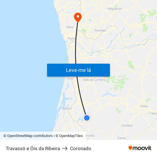 Travassô e Óis da Ribeira to Coronado map