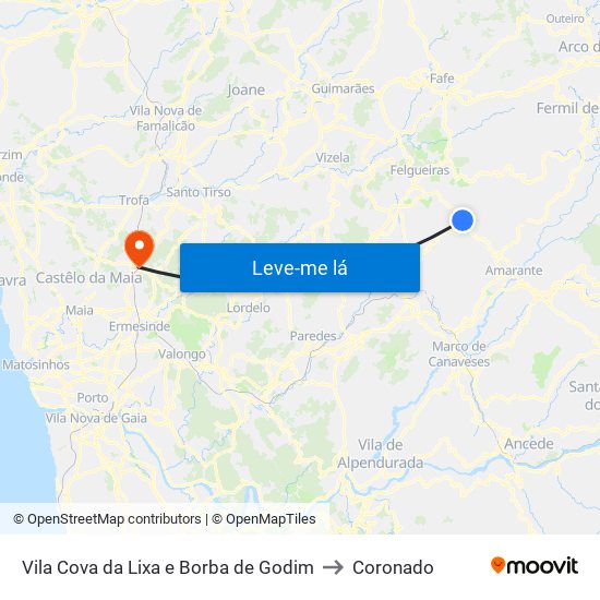 Vila Cova da Lixa e Borba de Godim to Coronado map