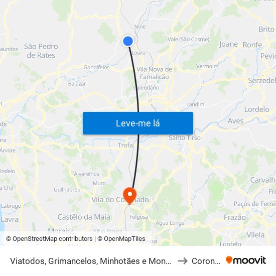 Viatodos, Grimancelos, Minhotães e Monte de Fralães to Coronado map