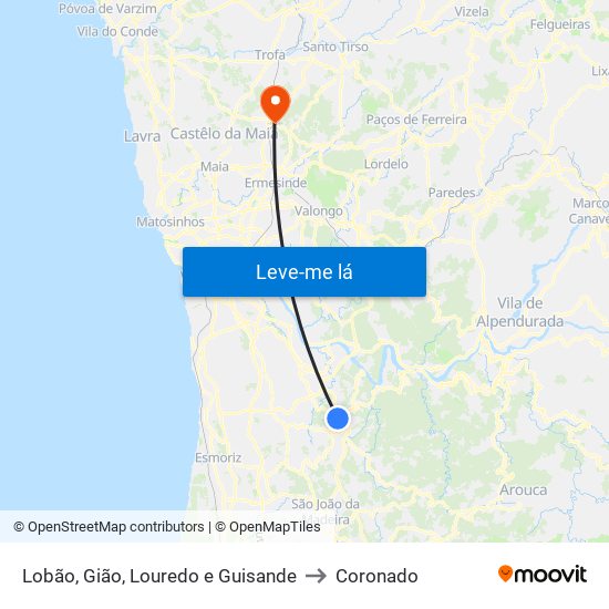Lobão, Gião, Louredo e Guisande to Coronado map