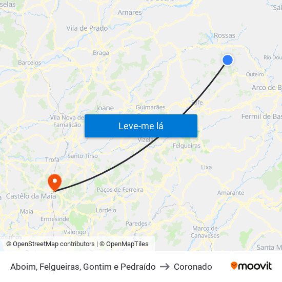 Aboim, Felgueiras, Gontim e Pedraído to Coronado map