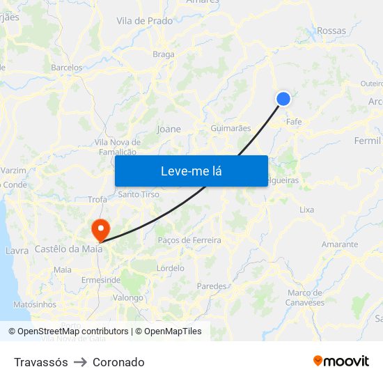 Travassós to Coronado map