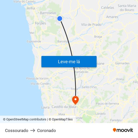 Cossourado to Coronado map