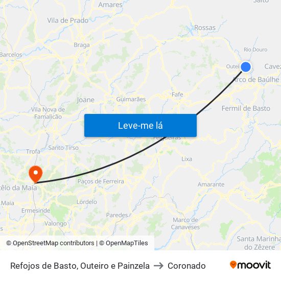 Refojos de Basto, Outeiro e Painzela to Coronado map