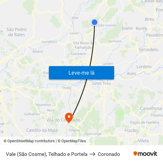 Vale (São Cosme), Telhado e Portela to Coronado map