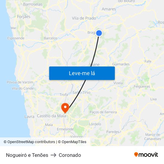 Nogueiró e Tenões to Coronado map