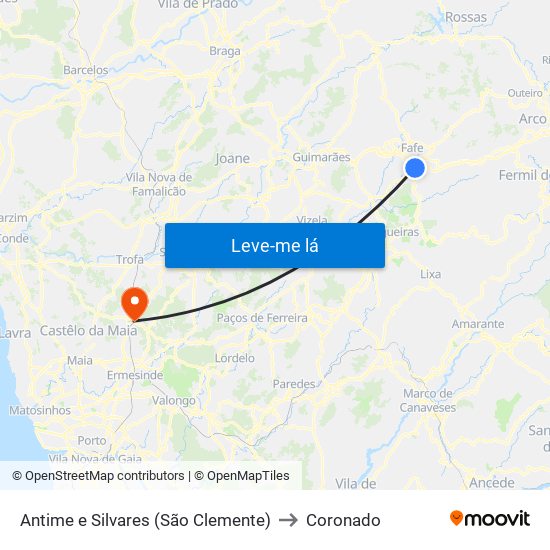 Antime e Silvares (São Clemente) to Coronado map