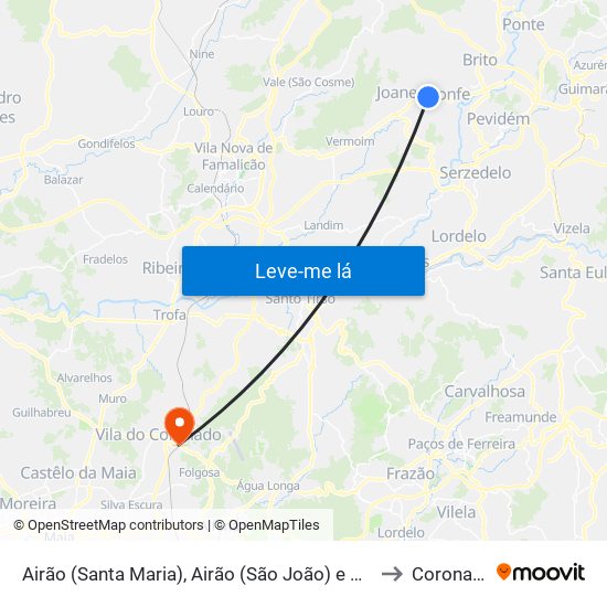 Airão (Santa Maria), Airão (São João) e Vermil to Coronado map