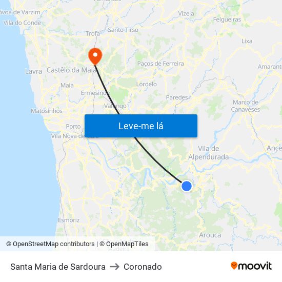 Santa Maria de Sardoura to Coronado map