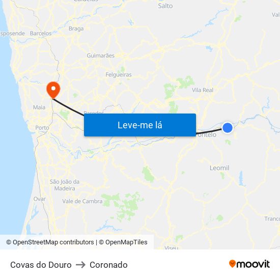 Covas do Douro to Coronado map