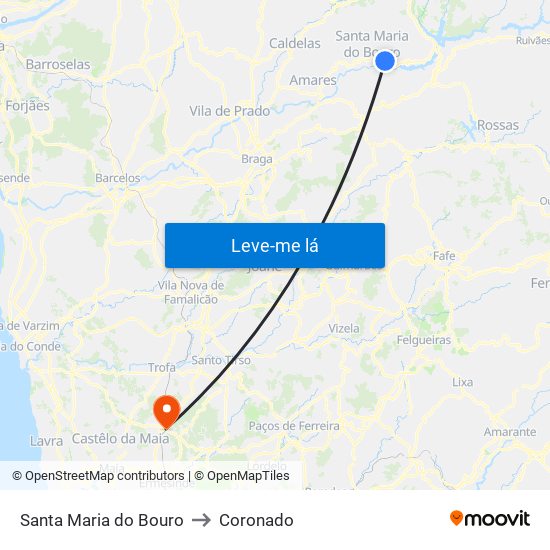 Santa Maria do Bouro to Coronado map