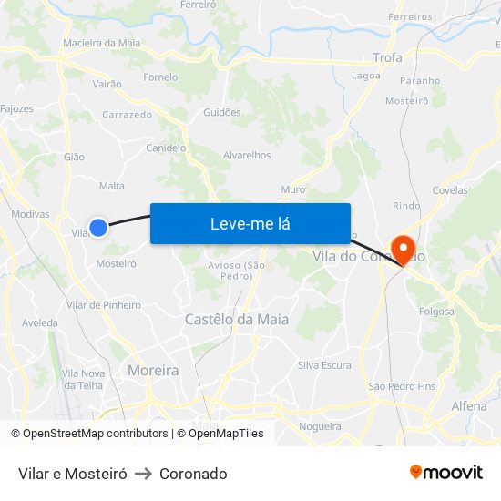 Vilar e Mosteiró to Coronado map