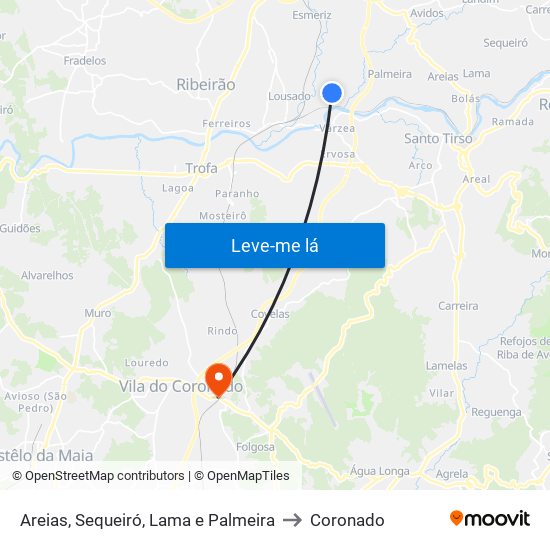 Areias, Sequeiró, Lama e Palmeira to Coronado map