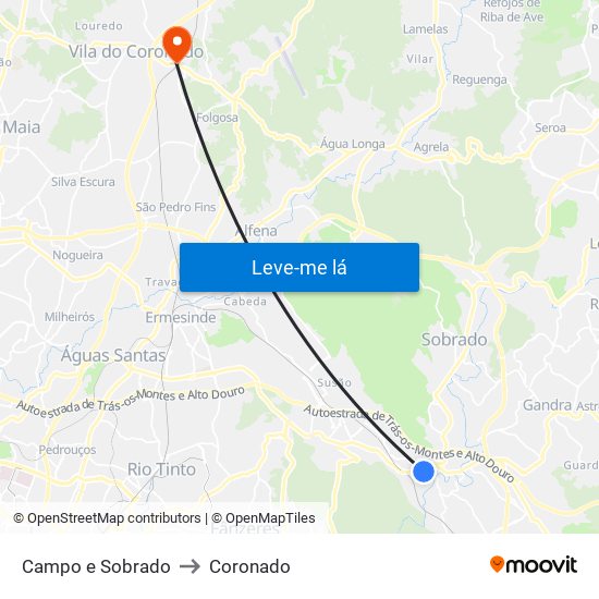 Campo e Sobrado to Coronado map