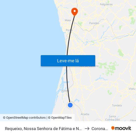 Requeixo, Nossa Senhora de Fátima e Nariz to Coronado map