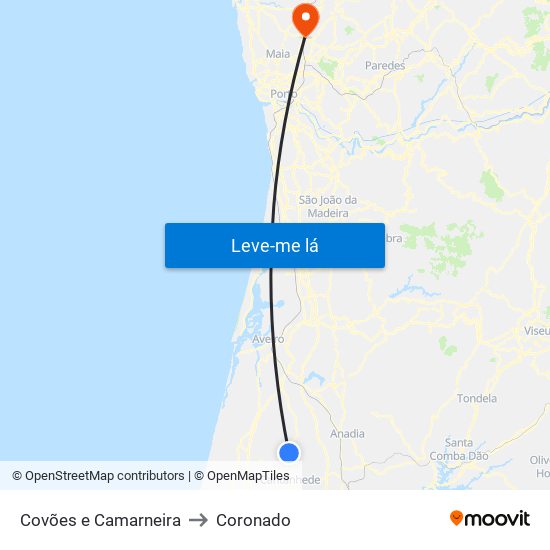 Covões e Camarneira to Coronado map