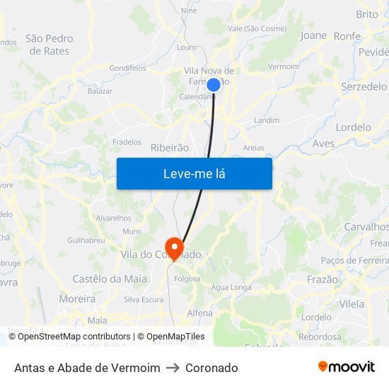 Antas e Abade de Vermoim to Coronado map