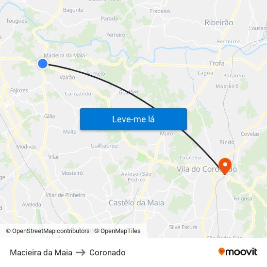 Macieira da Maia to Coronado map