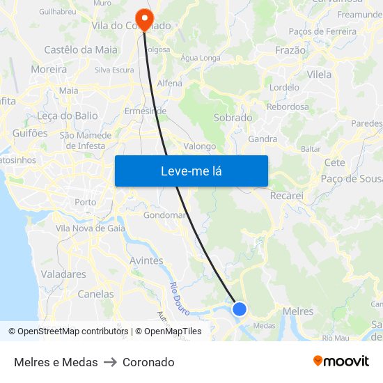 Melres e Medas to Coronado map