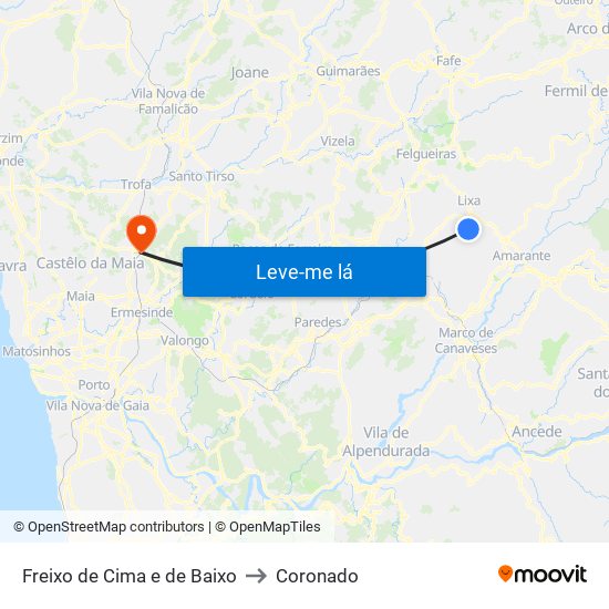 Freixo de Cima e de Baixo to Coronado map